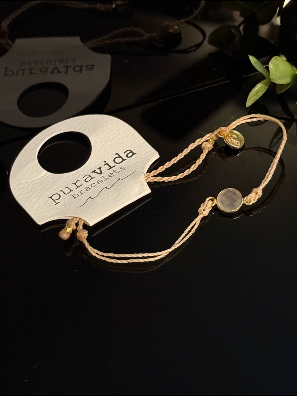 Pura Vida Peach Cord Bracelet with White Stone and Gold Bezel - Picture 3 of 4